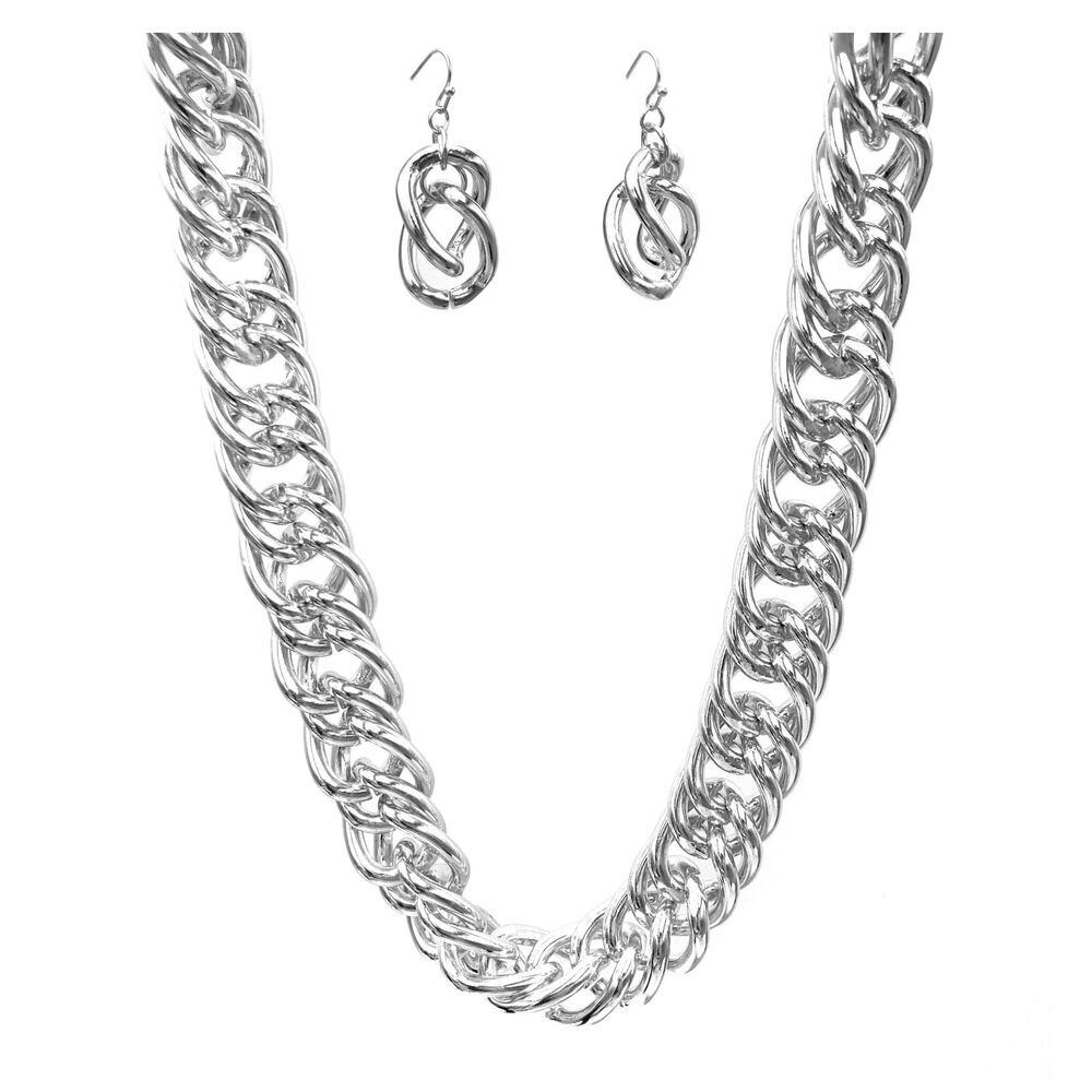 Chunky Metal Chain Collar Necklace & Earrings Set | Bold Statement Jewelry